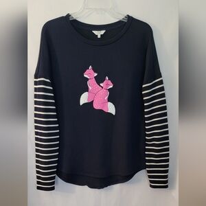 Crown & Ivy Blue & Pink Sweater Striped Sleeves Size L